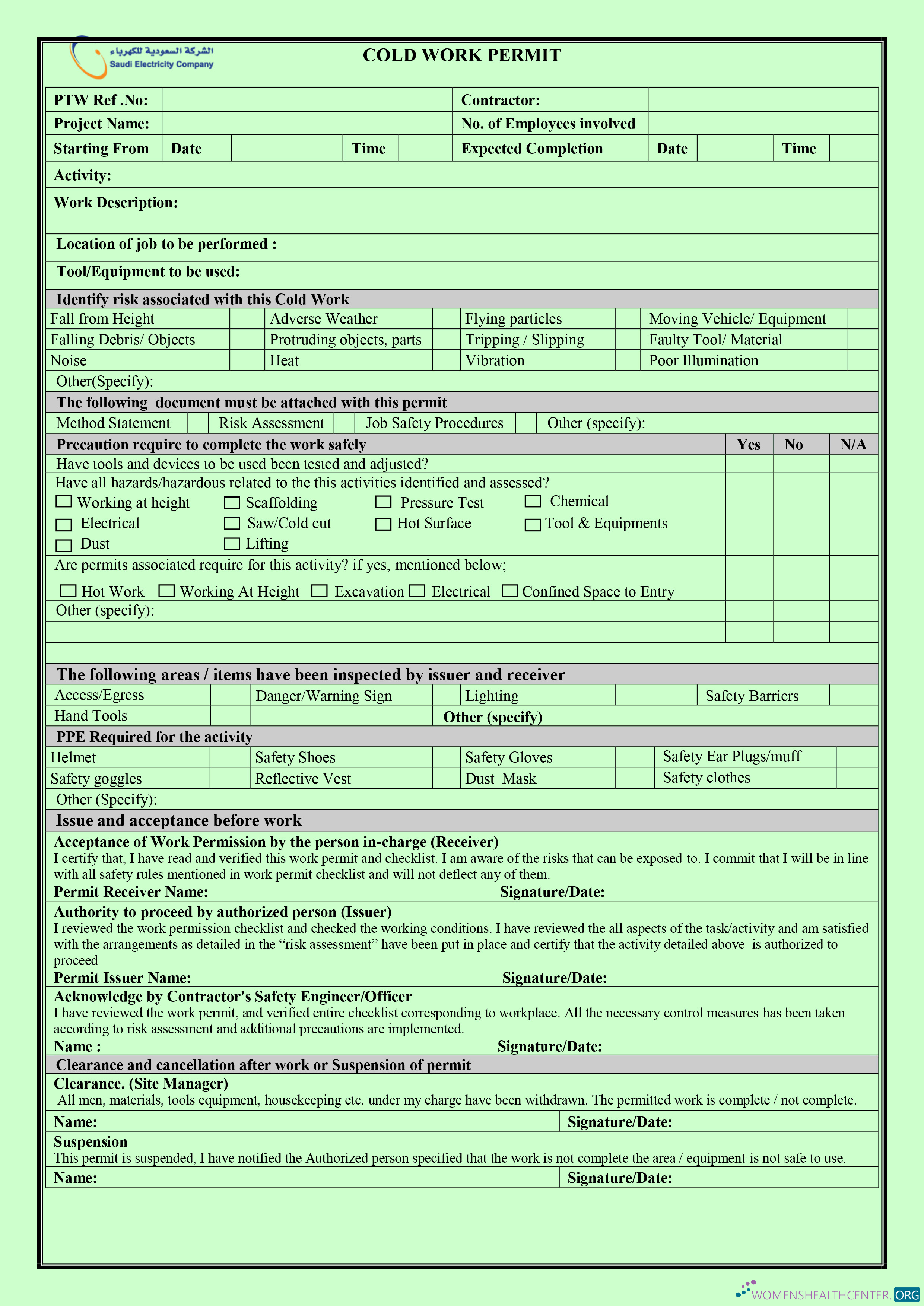 Download Saudi Arabia electricity company work permit Photoshop template
